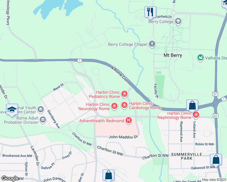 map of restaurants, bars, coffee shops, grocery stores, and more near 168 Woodrow Wilson Way Northwest in Rome