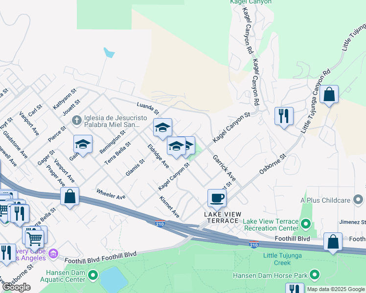 map of restaurants, bars, coffee shops, grocery stores, and more near 11388 Goleta Street in Los Angeles