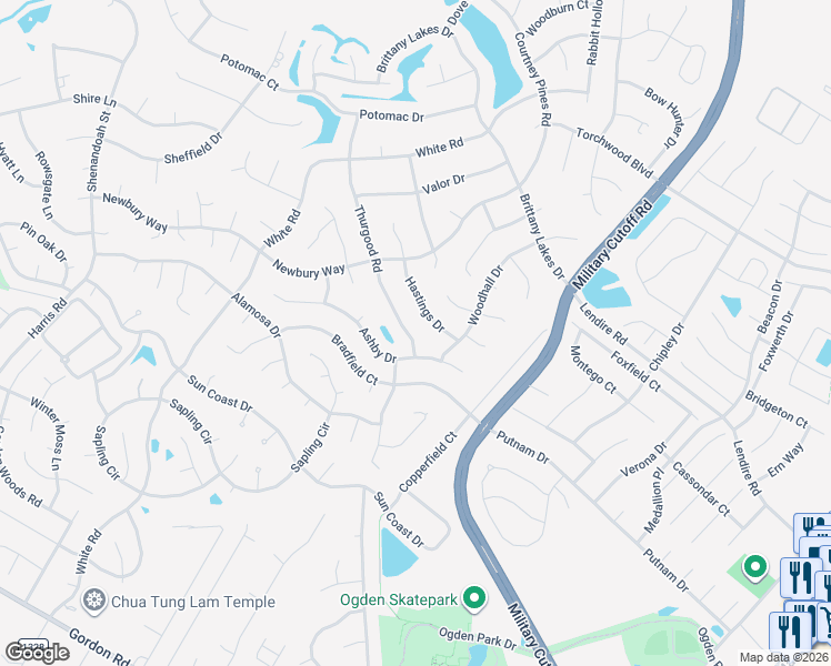 map of restaurants, bars, coffee shops, grocery stores, and more near 7106 Thurgood Road in Wilmington