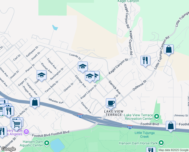 map of restaurants, bars, coffee shops, grocery stores, and more near 11388 Goleta Street in Los Angeles