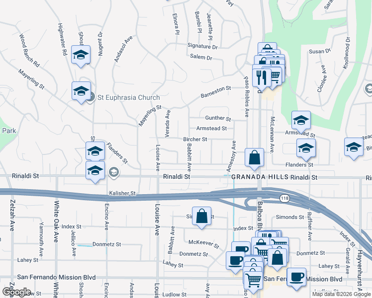 map of restaurants, bars, coffee shops, grocery stores, and more near 11556 Curry Avenue in Los Angeles
