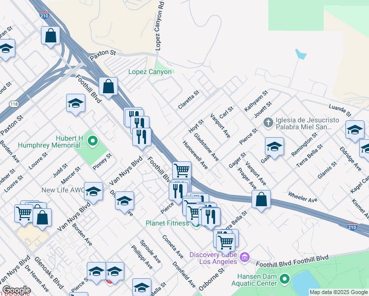 map of restaurants, bars, coffee shops, grocery stores, and more near 11625 Hunnewell Avenue in Los Angeles