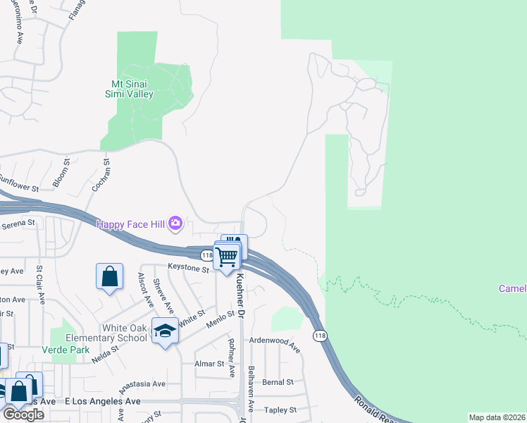 map of restaurants, bars, coffee shops, grocery stores, and more near 2954-2980 Kuehner Drive in Simi Valley