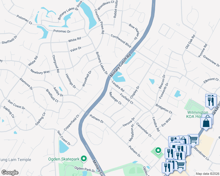 map of restaurants, bars, coffee shops, grocery stores, and more near 569 Montego Court in Wilmington