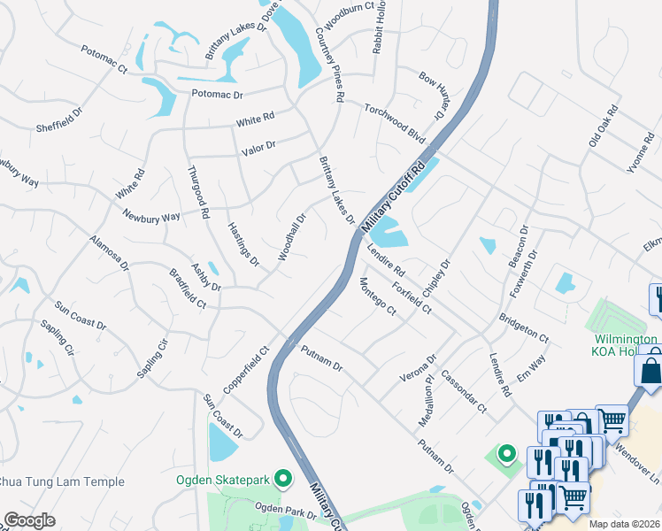 map of restaurants, bars, coffee shops, grocery stores, and more near 7275 Copperfield Court in Wilmington