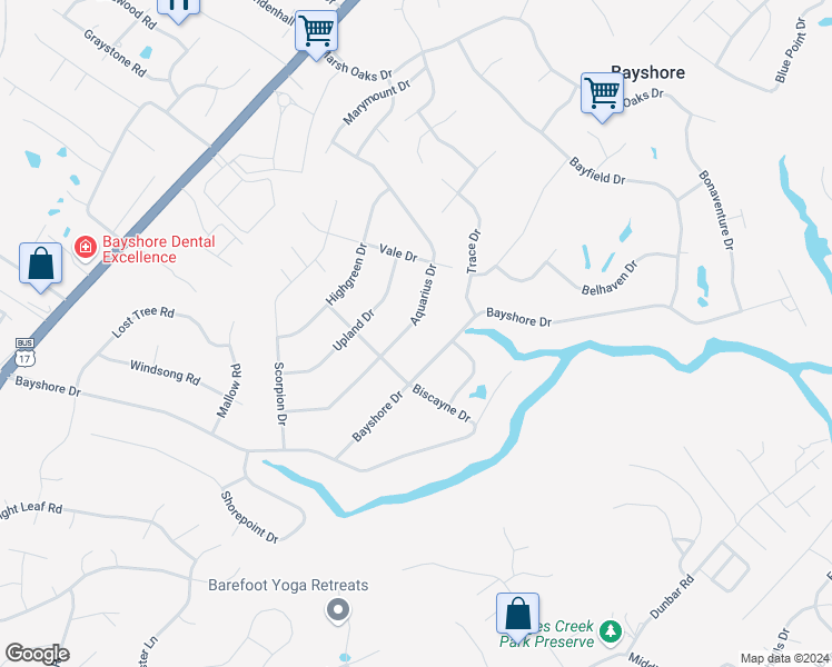 map of restaurants, bars, coffee shops, grocery stores, and more near 518 Aquarius Drive in Wilmington