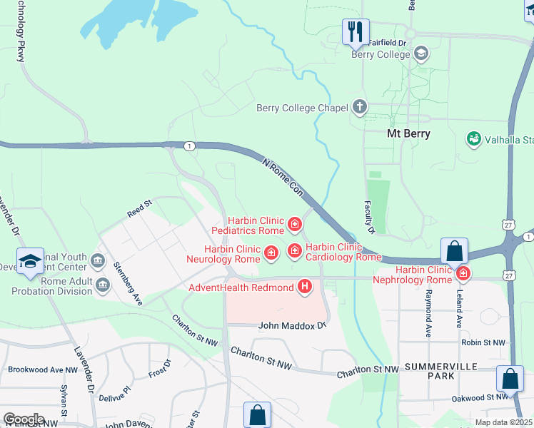 map of restaurants, bars, coffee shops, grocery stores, and more near 168 Woodrow Wilson Way Northwest in Rome