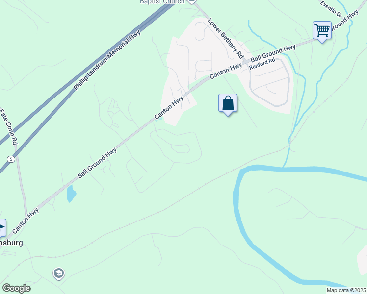 map of restaurants, bars, coffee shops, grocery stores, and more near 3844 Ball Ground Highway in Canton