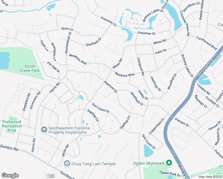 map of restaurants, bars, coffee shops, grocery stores, and more near 6812 Alamosa Drive in Wilmington