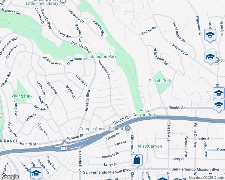 map of restaurants, bars, coffee shops, grocery stores, and more near 18234 Chatham Lane in Los Angeles