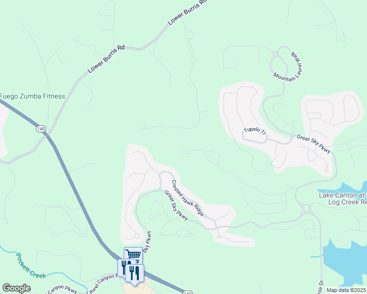 map of restaurants, bars, coffee shops, grocery stores, and more near 314 Sky High Trail in Canton