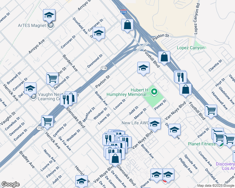 map of restaurants, bars, coffee shops, grocery stores, and more near 12800 Weidner Street in Los Angeles