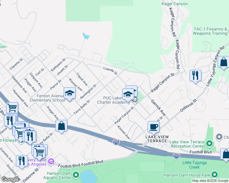 map of restaurants, bars, coffee shops, grocery stores, and more near 11612 North Amsterdam Lane in Los Angeles