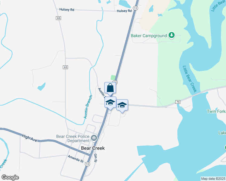map of restaurants, bars, coffee shops, grocery stores, and more near Highway 13 in Bear Creek