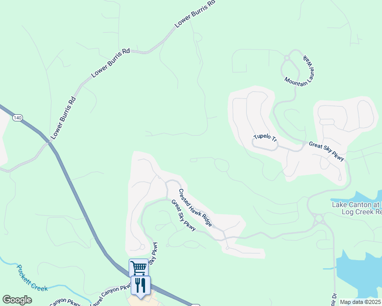 map of restaurants, bars, coffee shops, grocery stores, and more near 314 Sky High Trail in Canton