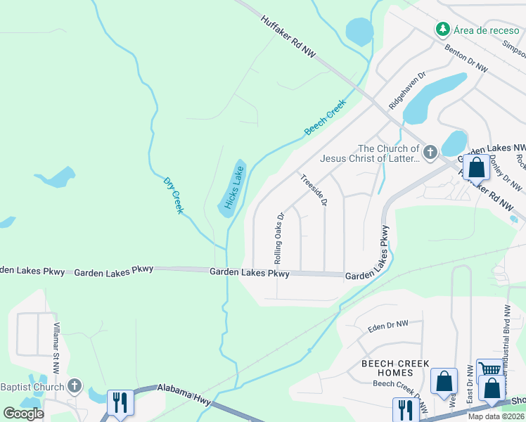 map of restaurants, bars, coffee shops, grocery stores, and more near 221 Rolling Wood Circle Northwest in Rome