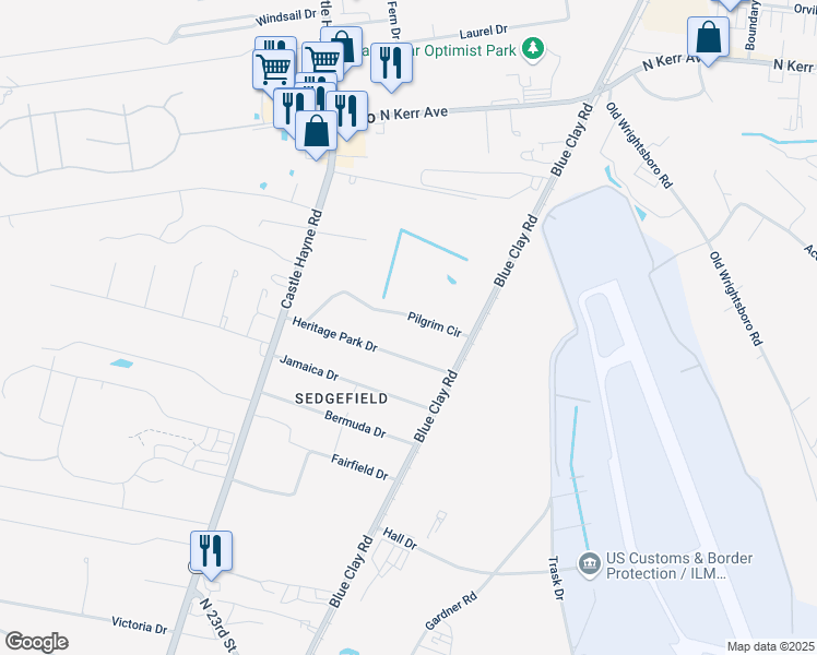 map of restaurants, bars, coffee shops, grocery stores, and more near 214 Pilgrim Circle in Wilmington