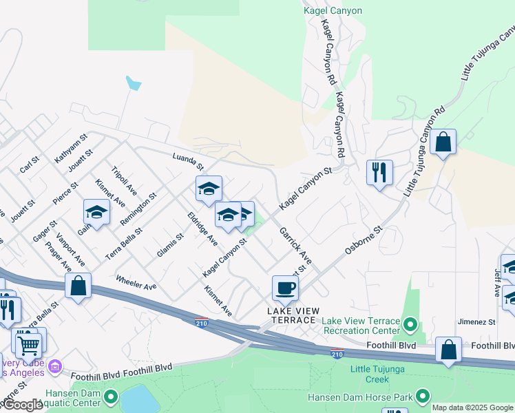 map of restaurants, bars, coffee shops, grocery stores, and more near 11655 Garrick Avenue in Los Angeles