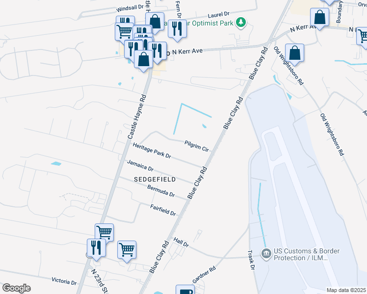 map of restaurants, bars, coffee shops, grocery stores, and more near 214 Pilgrim Circle in Wilmington