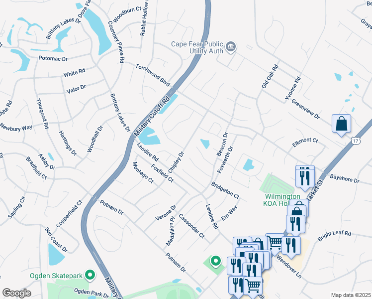 map of restaurants, bars, coffee shops, grocery stores, and more near 7412 Chipley Drive in Wilmington