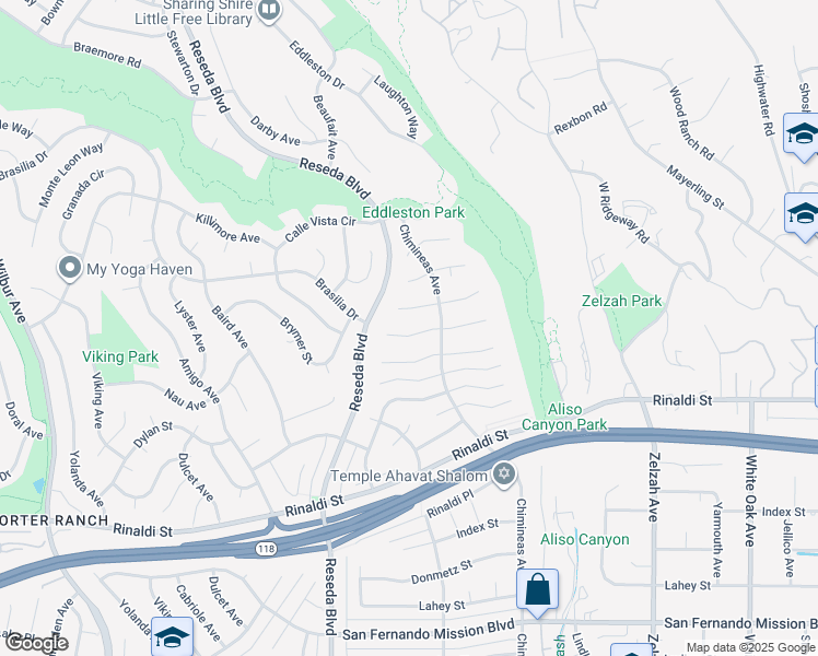 map of restaurants, bars, coffee shops, grocery stores, and more near 18337 Chatham Lane in Los Angeles