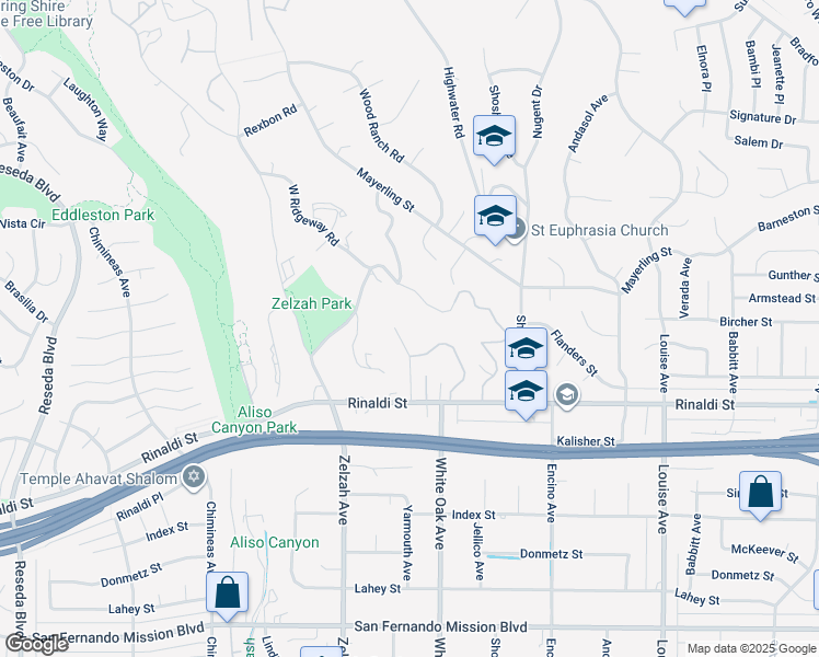 map of restaurants, bars, coffee shops, grocery stores, and more near 11574 Yarmouth Avenue in Los Angeles