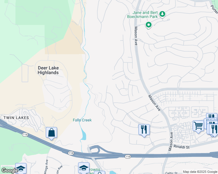 map of restaurants, bars, coffee shops, grocery stores, and more near 11548 Santini Lane in Los Angeles