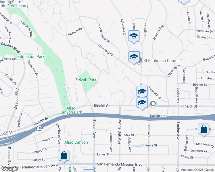 map of restaurants, bars, coffee shops, grocery stores, and more near 18051 Yarmouth Avenue in Los Angeles