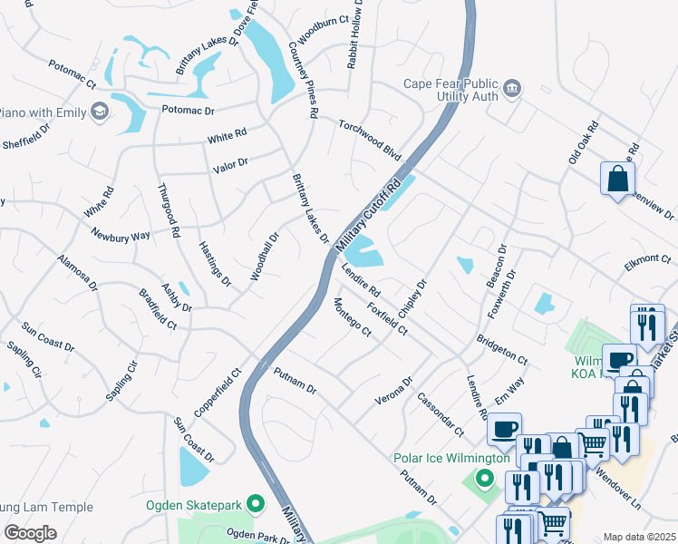 map of restaurants, bars, coffee shops, grocery stores, and more near 572 Foxfield Court in Wilmington