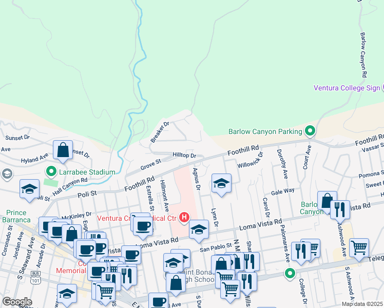 map of restaurants, bars, coffee shops, grocery stores, and more near 3272 Island View Drive in Ventura