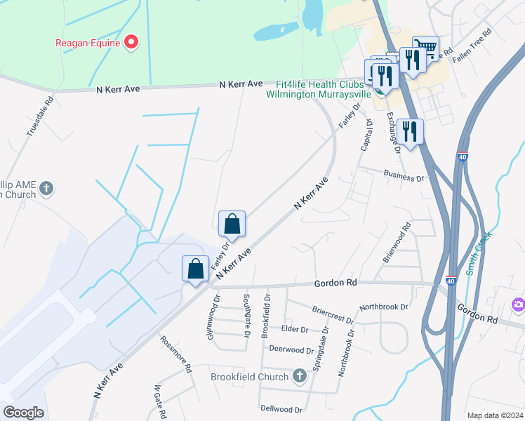 map of restaurants, bars, coffee shops, grocery stores, and more near 1914 Farley Drive in Wilmington