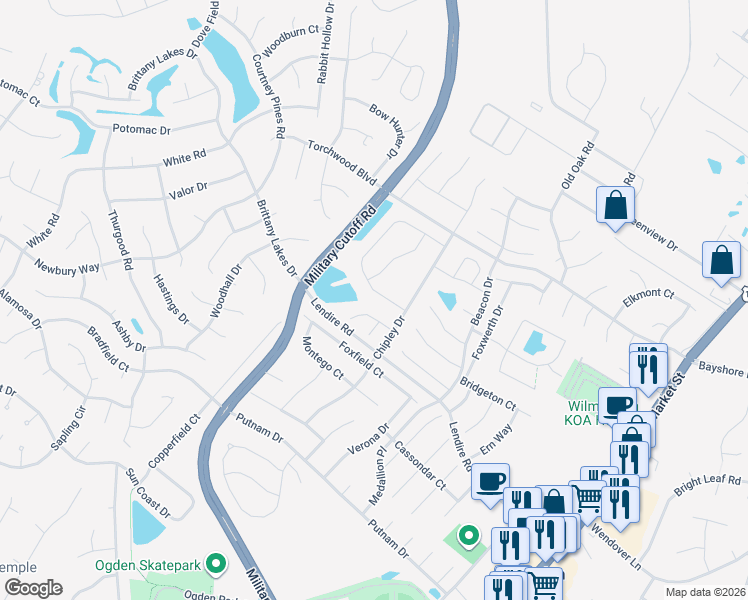 map of restaurants, bars, coffee shops, grocery stores, and more near Steele Loop in Wilmington
