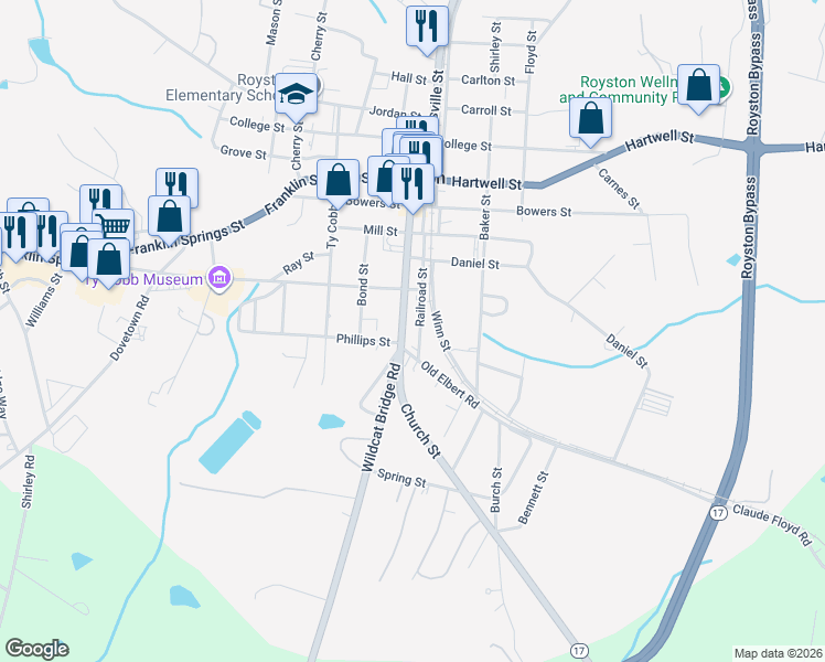 map of restaurants, bars, coffee shops, grocery stores, and more near 676 Church Street in Royston