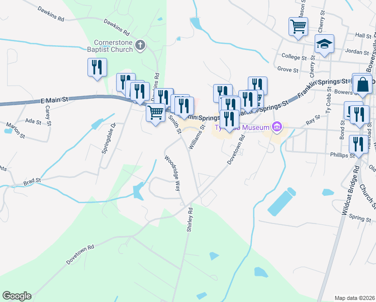 map of restaurants, bars, coffee shops, grocery stores, and more near 25 Williams Street in Royston