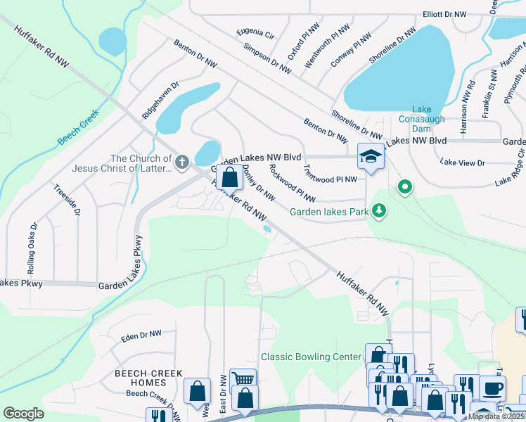 map of restaurants, bars, coffee shops, grocery stores, and more near 230 Huffaker Road Northwest in Rome
