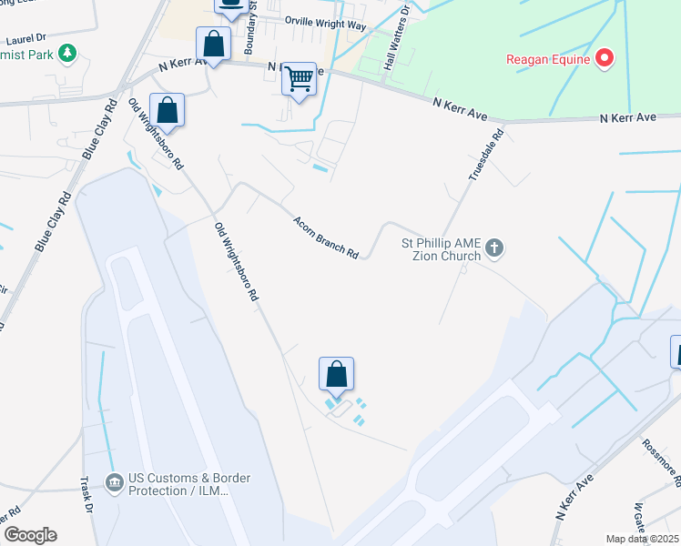 map of restaurants, bars, coffee shops, grocery stores, and more near 2616 Acorn Branch Road in Wilmington