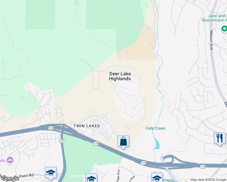 map of restaurants, bars, coffee shops, grocery stores, and more near 11651 Deerlake Ranch Road in Los Angeles County