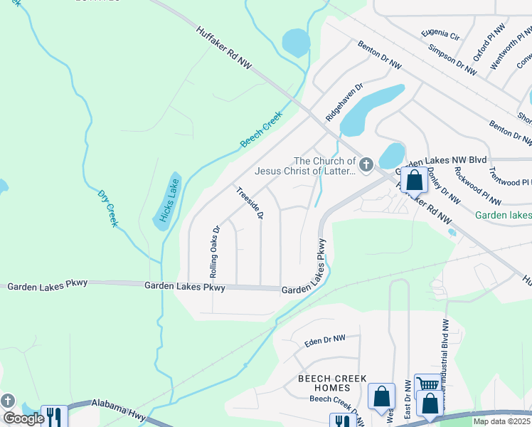 map of restaurants, bars, coffee shops, grocery stores, and more near 120 Treeside Drive in Rome