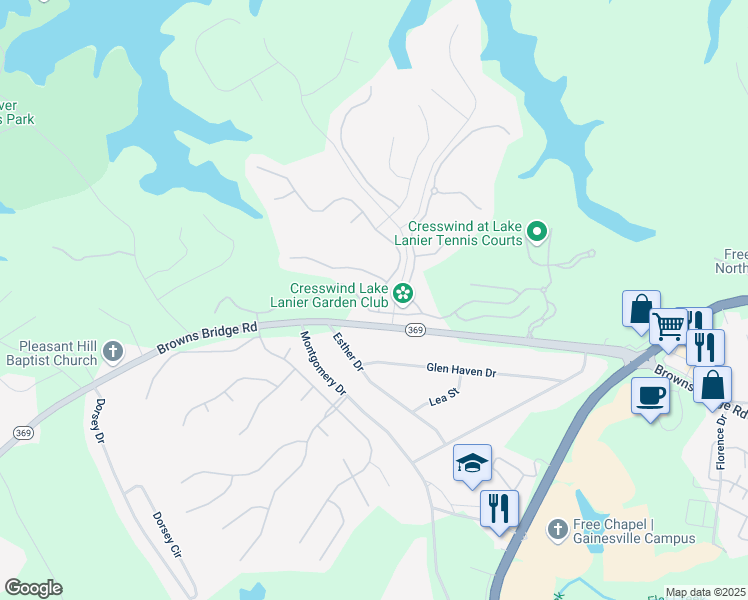 map of restaurants, bars, coffee shops, grocery stores, and more near 3309 Locust Cove Road in Gainesville