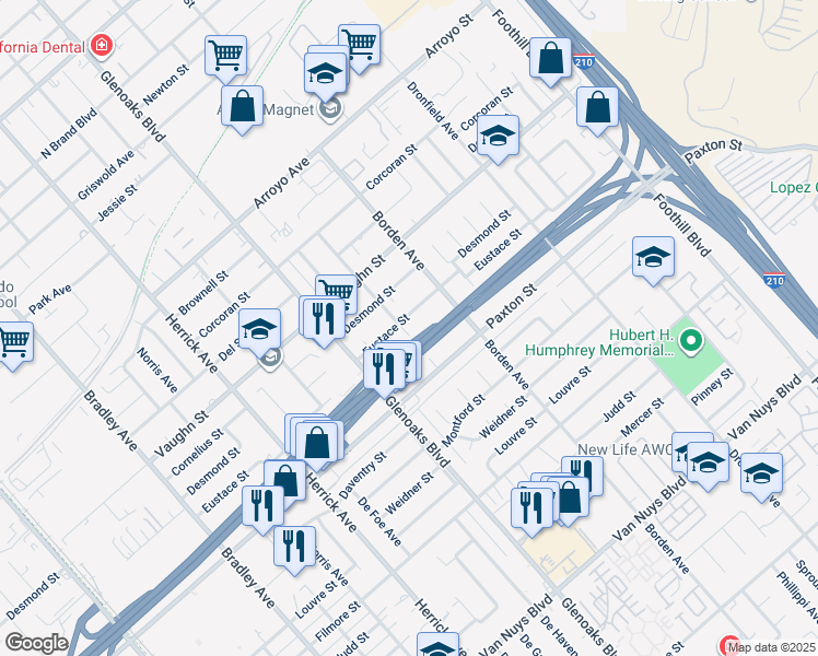 map of restaurants, bars, coffee shops, grocery stores, and more near 13086 Eustace Street in Los Angeles