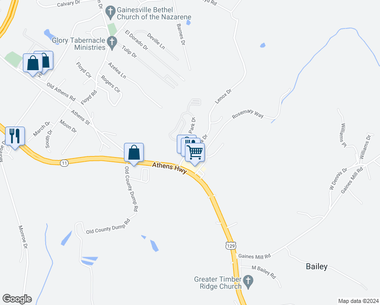 map of restaurants, bars, coffee shops, grocery stores, and more near 1000 Lenox Park Place in Gainesville