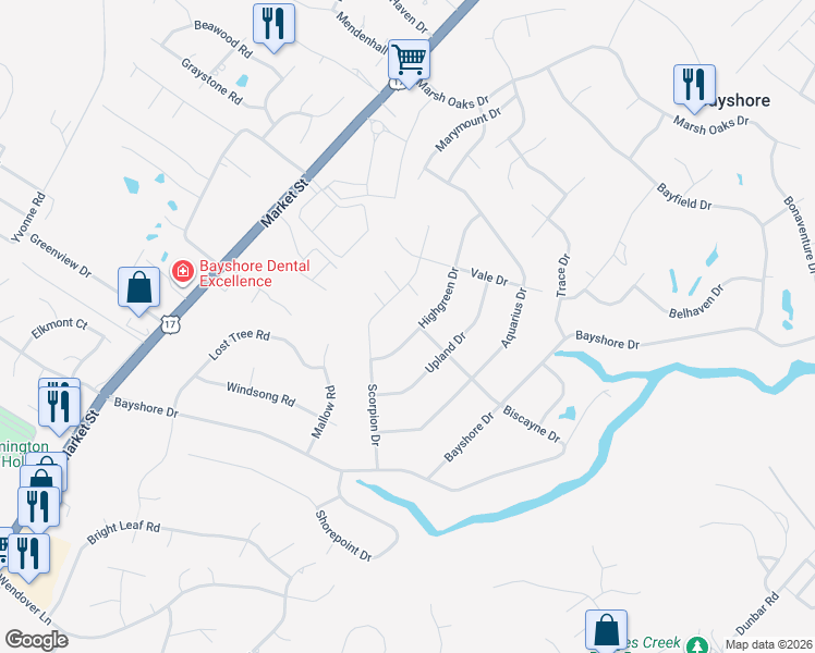 map of restaurants, bars, coffee shops, grocery stores, and more near 425 Highgreen Drive in Wilmington