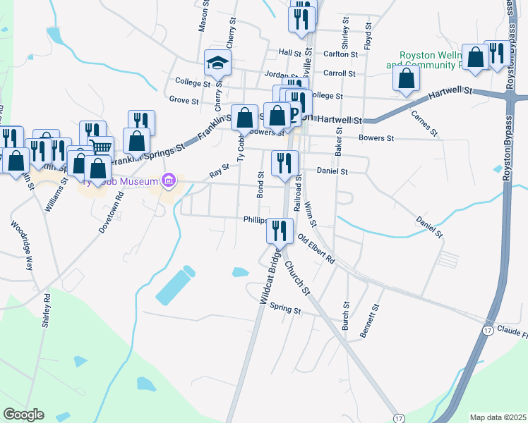 map of restaurants, bars, coffee shops, grocery stores, and more near 30 Bond Street in Royston
