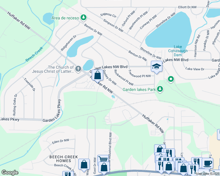 map of restaurants, bars, coffee shops, grocery stores, and more near 230 Huffaker Road Northwest in Rome