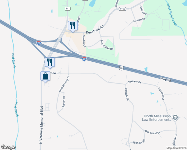 map of restaurants, bars, coffee shops, grocery stores, and more near in Tupelo