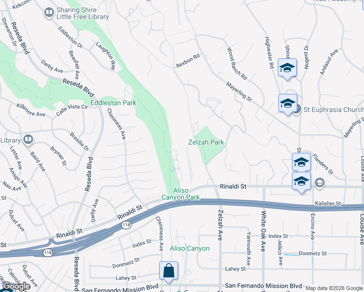 map of restaurants, bars, coffee shops, grocery stores, and more near 11577 Newcastle Avenue in Los Angeles
