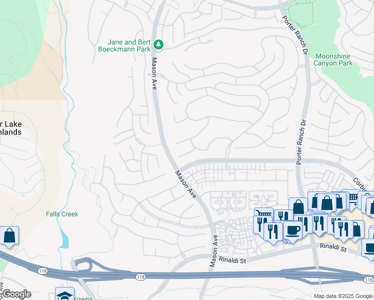 map of restaurants, bars, coffee shops, grocery stores, and more near 20523 Shelley Lane in Los Angeles