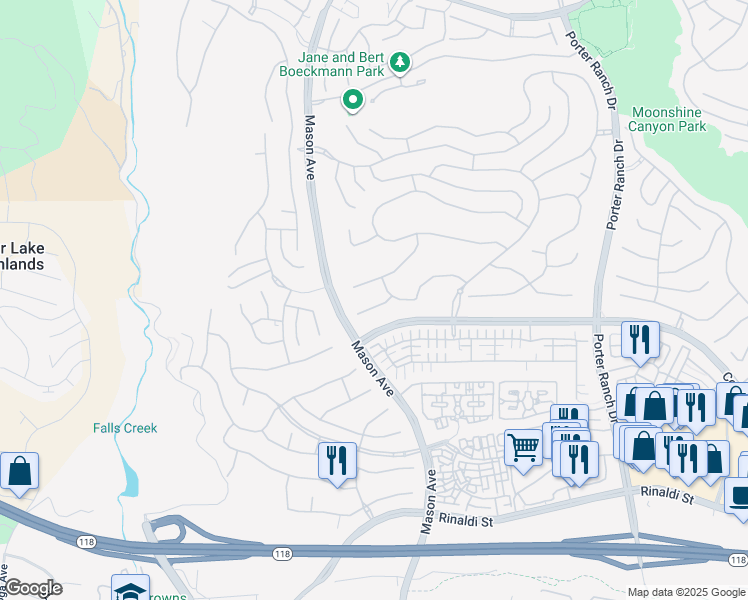 map of restaurants, bars, coffee shops, grocery stores, and more near 20523 Shelley Lane in Los Angeles