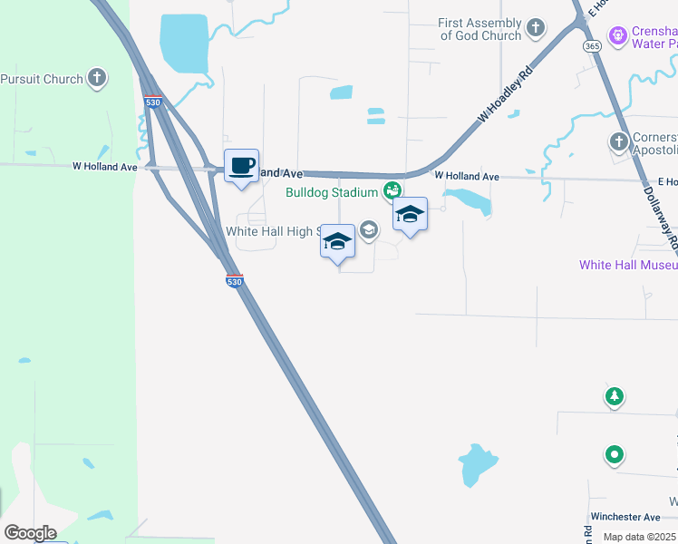 map of restaurants, bars, coffee shops, grocery stores, and more near 700 Bulldog Drive in White Hall