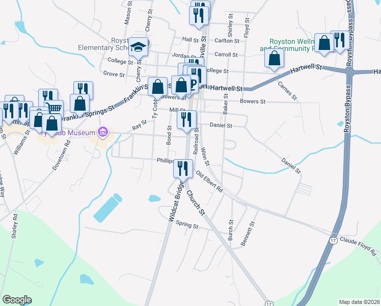 map of restaurants, bars, coffee shops, grocery stores, and more near 676 Church Street in Royston